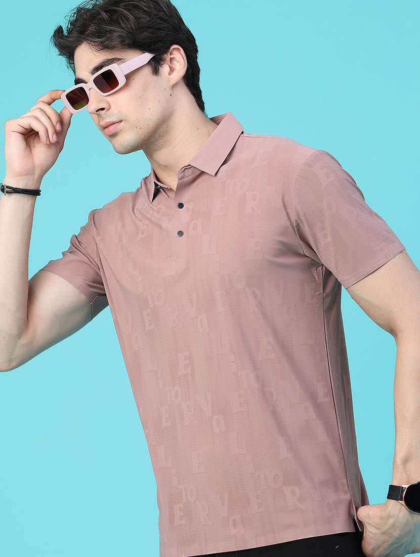 men self design short sleeve slim fit polo t-shirt