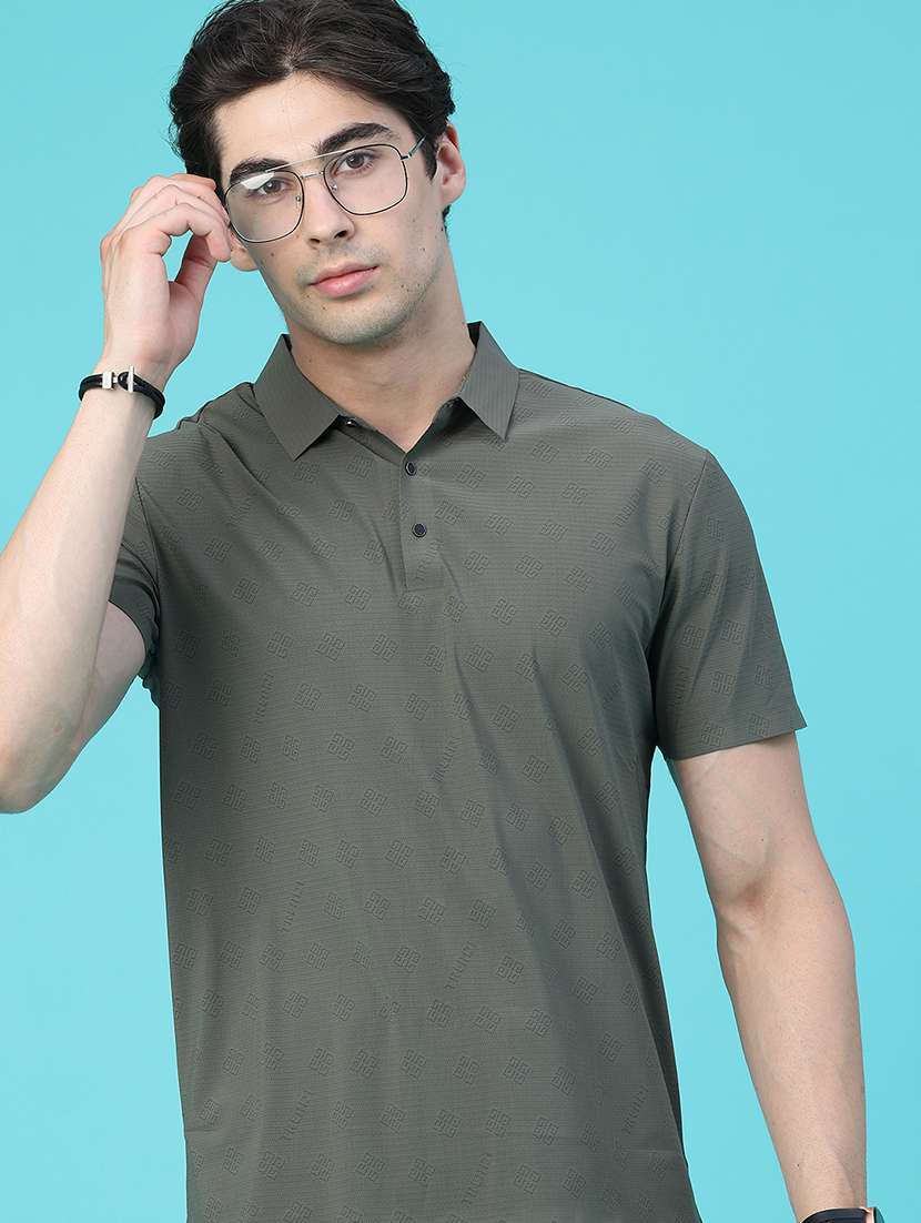 men self design short sleeve slim fit polo t-shirt
