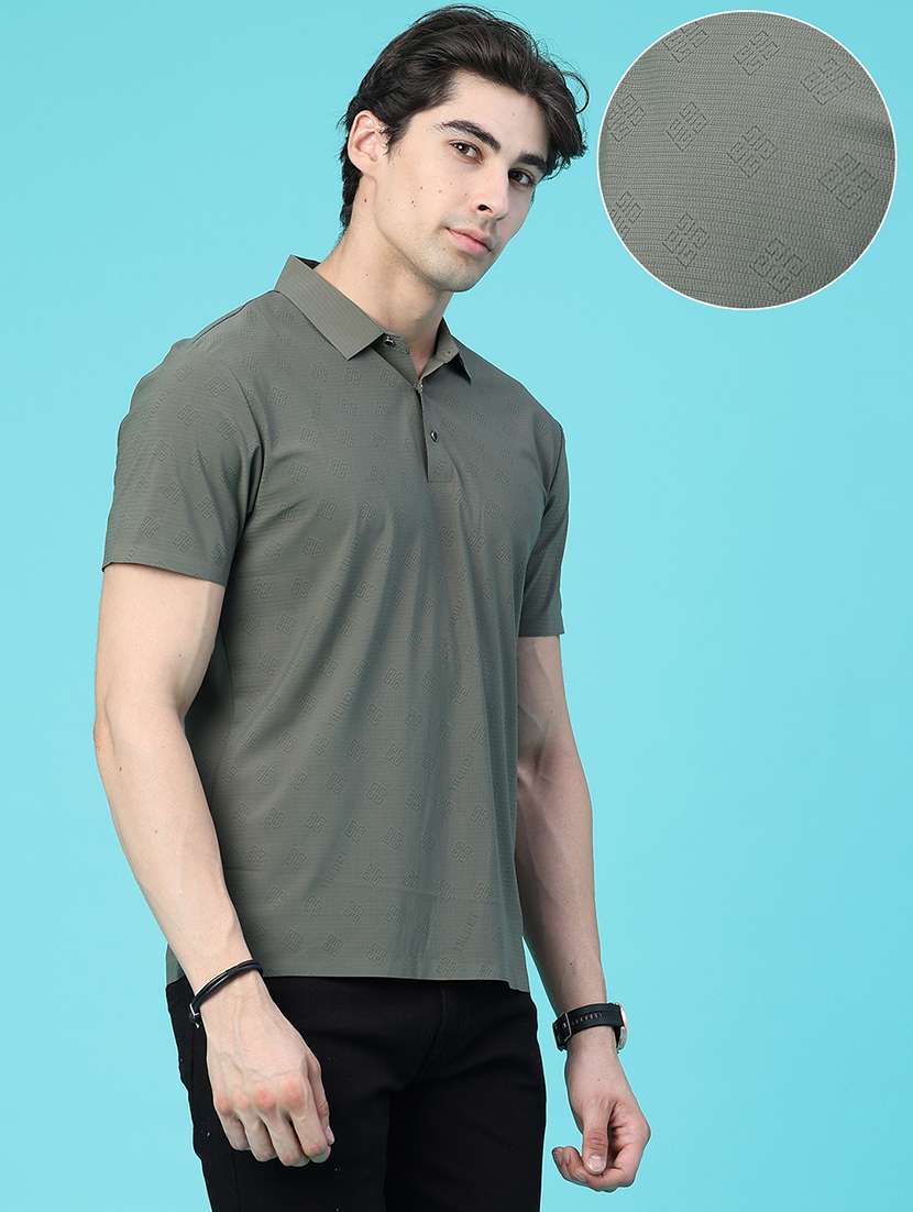 Men Self Design Short Sleeve Slim Fit Polo T-shirt - 22561145 -  Standard Image - 3
