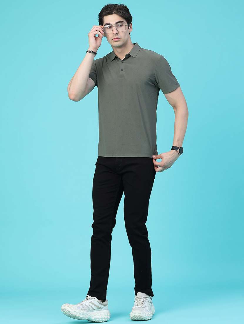 Men Self Design Short Sleeve Slim Fit Polo T-shirt - 22561145 -  Standard Image - 5