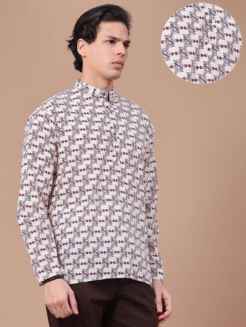 Men Printed Long Sleeves Short Kurta - 22561165 -  Standard Image - 3