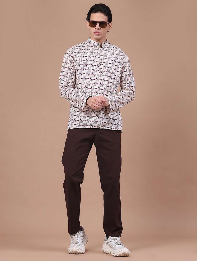 Men Printed Long Sleeves Short Kurta - 22561165 -  Standard Image - 5