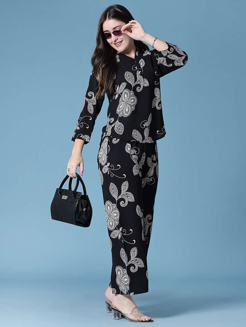 women printed three quarter sleeves ethnic co-ord set