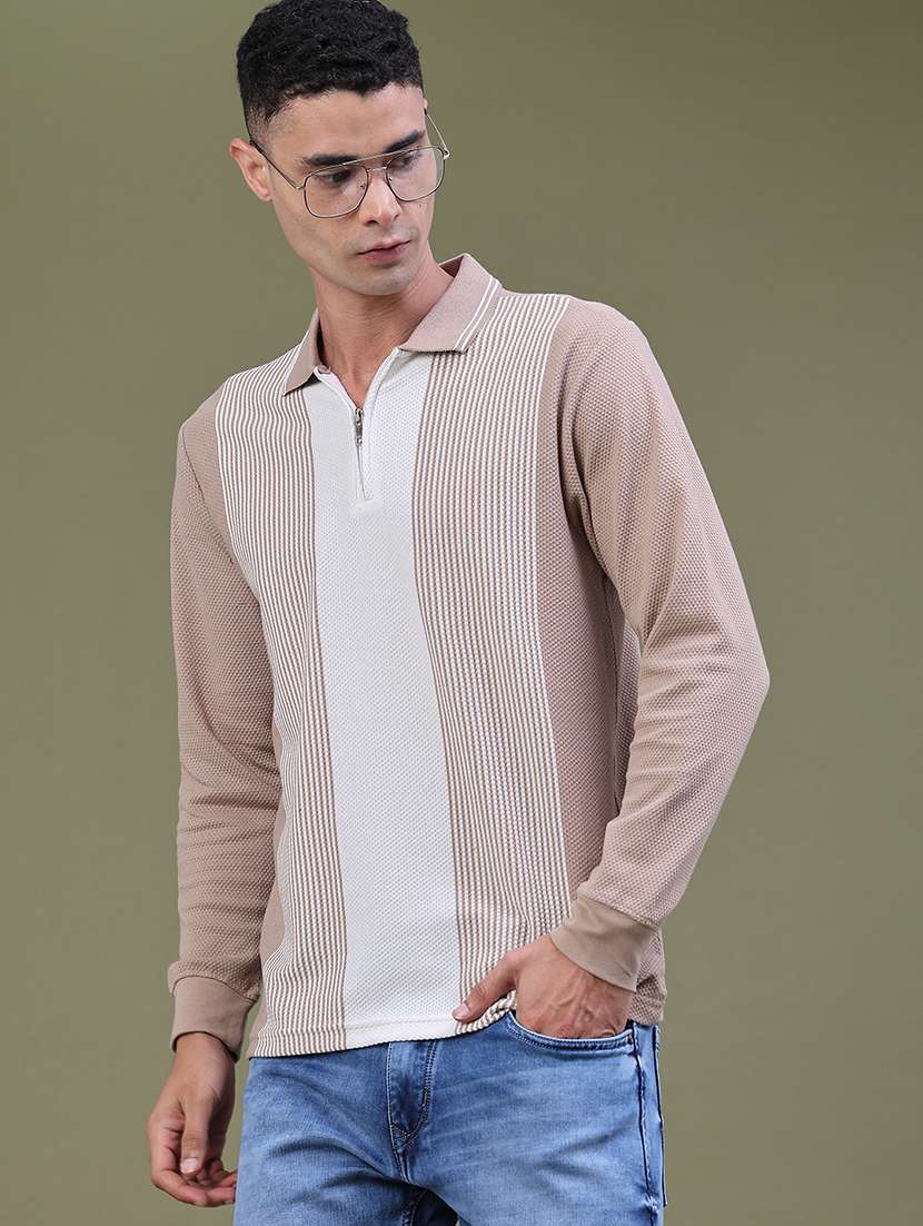 men striped long sleeve regular fit polo t-shirt