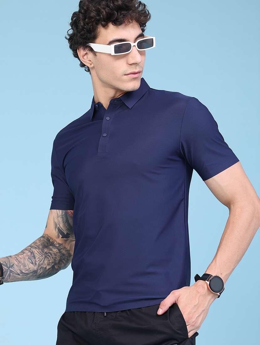 men solid short sleeve slim fit polo t-shirt