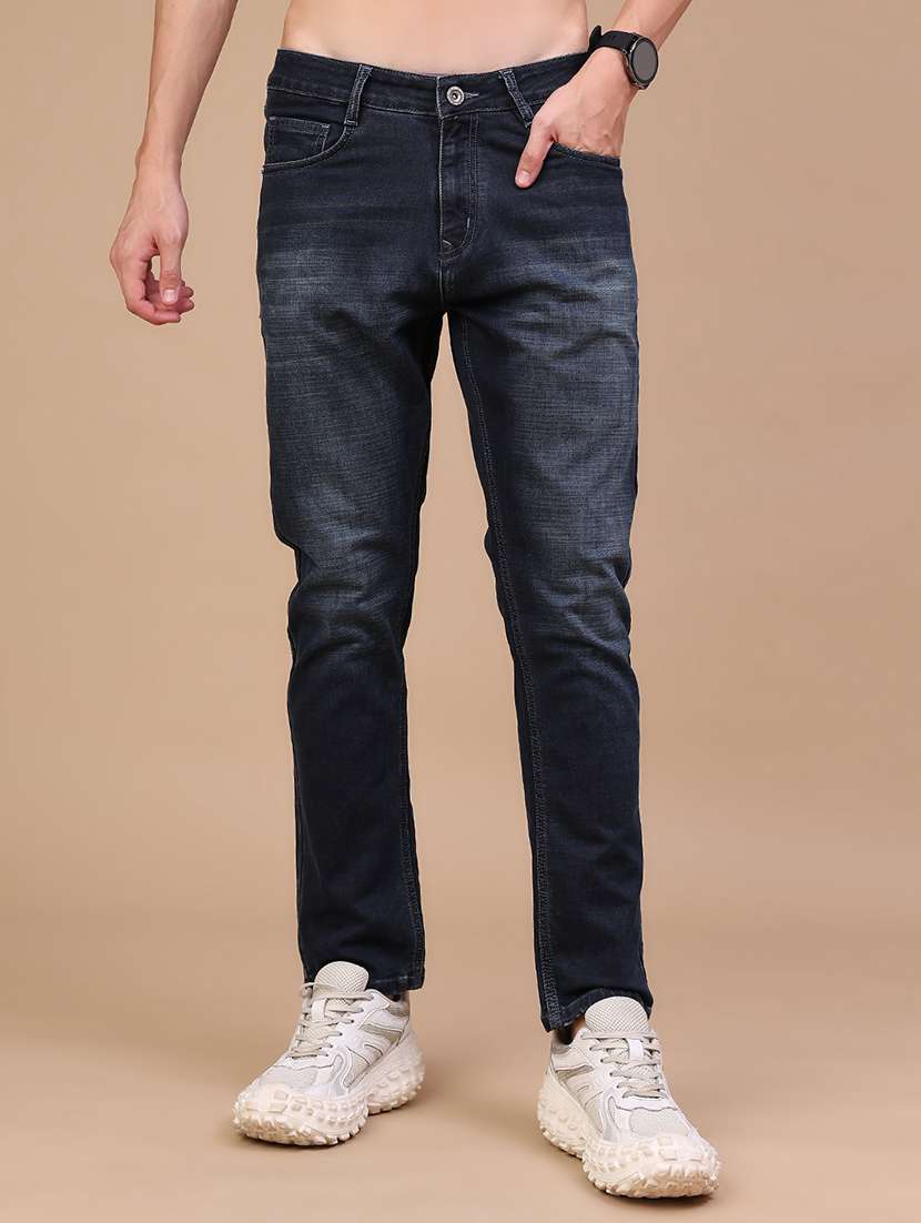 men washed mid rise full length slim fit jeans