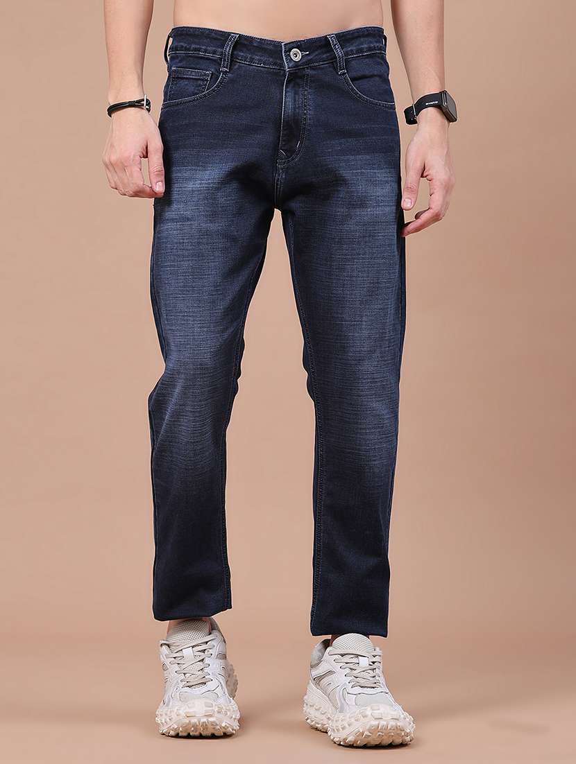 men washed mid rise full length slim fit jeans