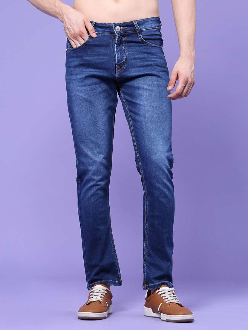men washed mid rise full length slim fit jeans