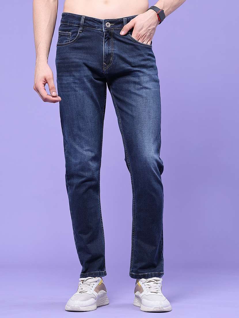 men washed mid rise full length slim fit jeans