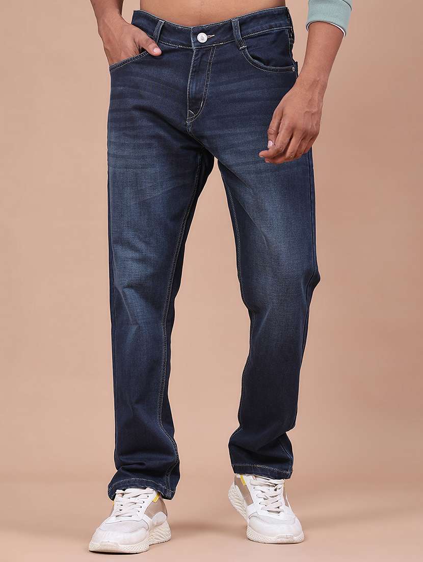 men washed mid rise full length relaxed fit jeans