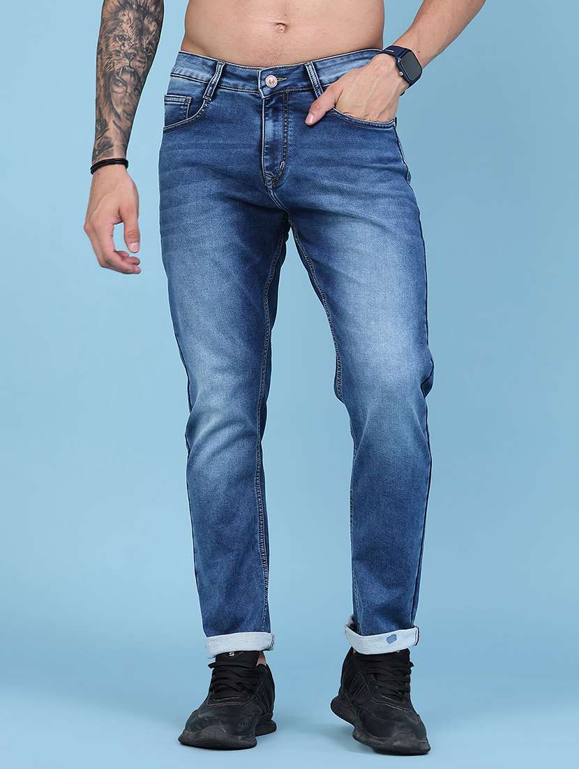 men washed mid rise full length slim fit jeans