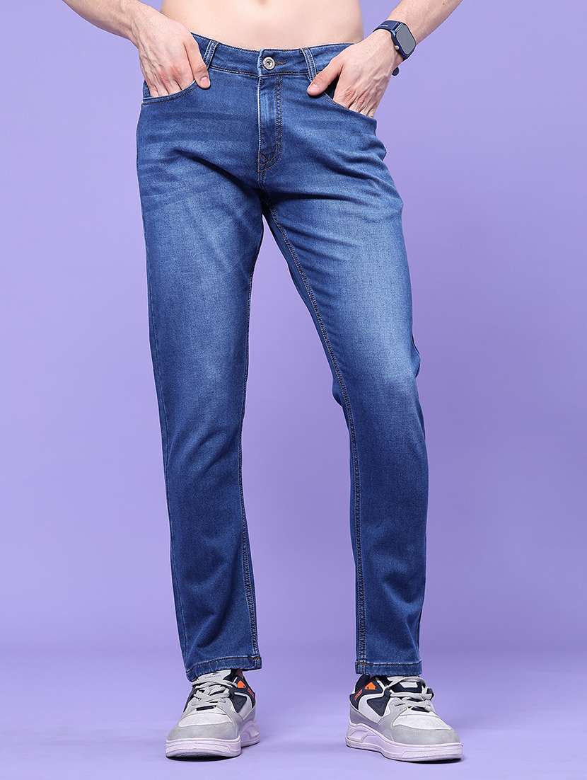 men washed mid rise full length slim fit jeans