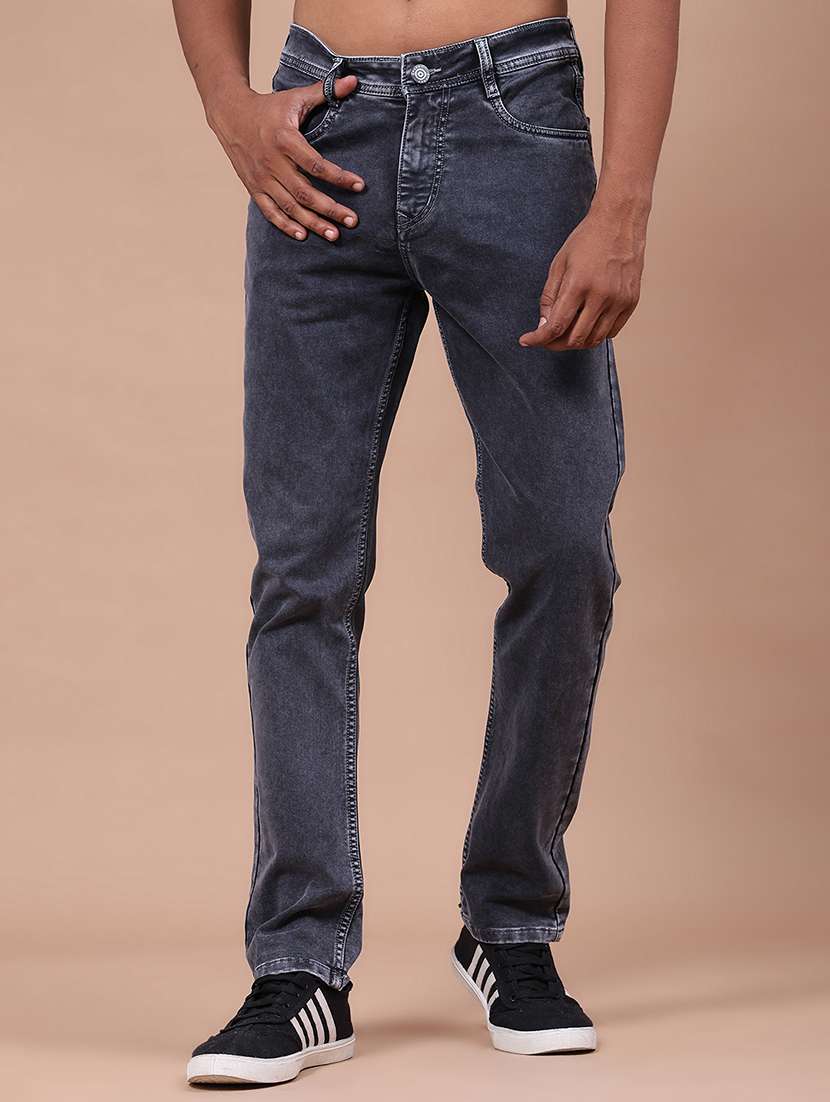 men washed mid rise full length slim fit jeans