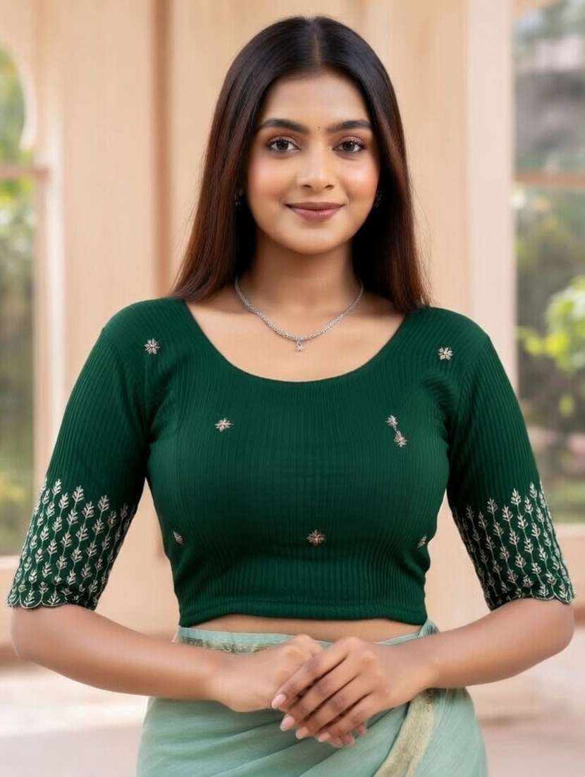 women embroidered round neck stitched blouse