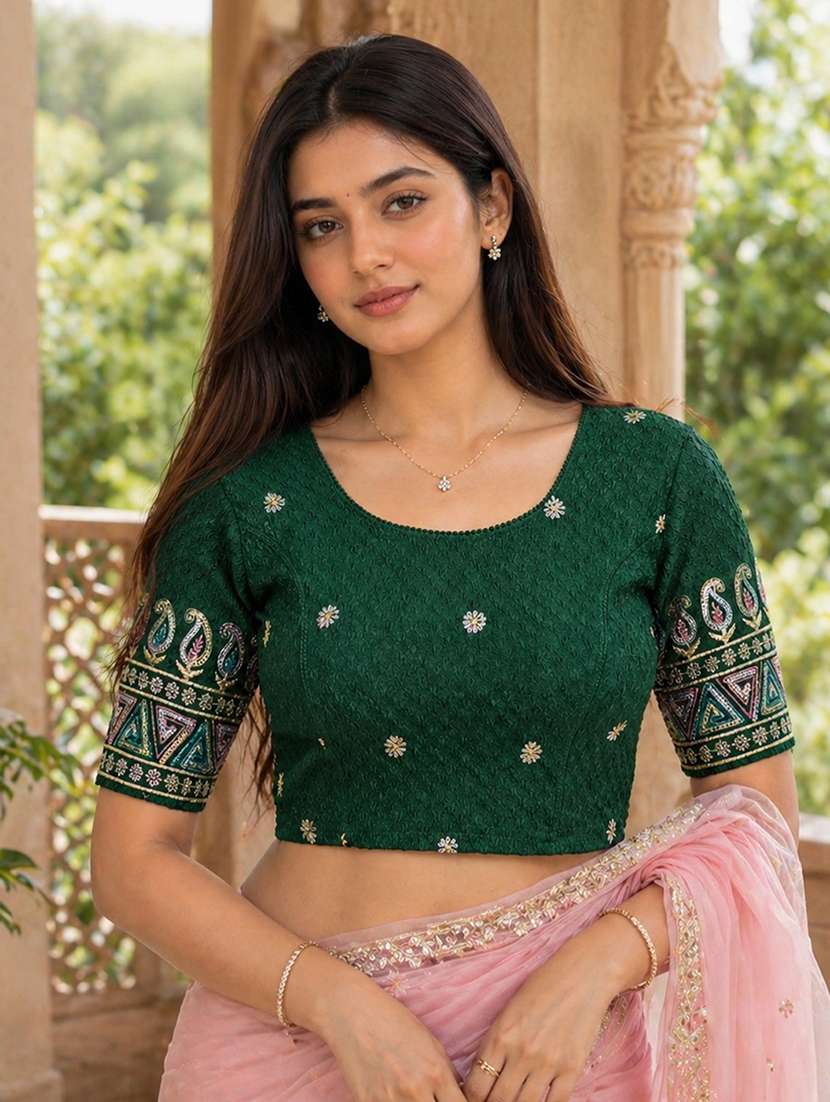 women embroidered round neck stitched blouse