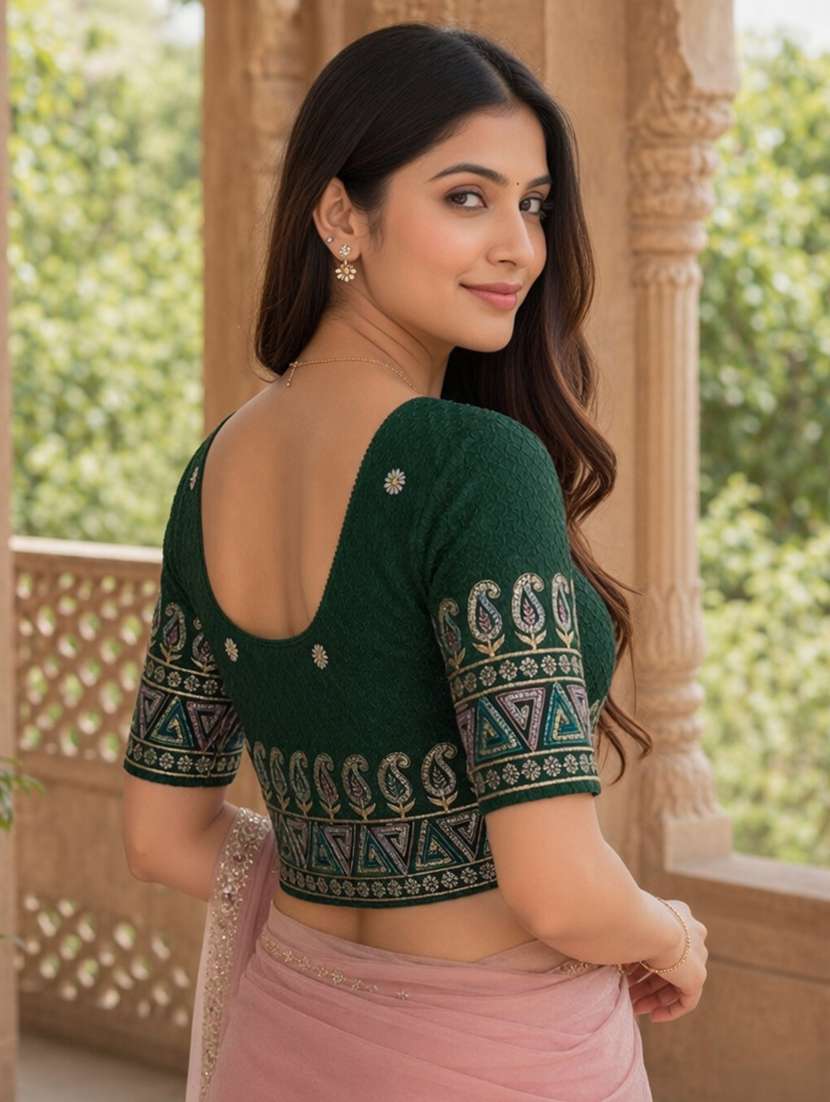 women embroidered round neck stitched blouse - 22561445 -  Standard Image - 3
