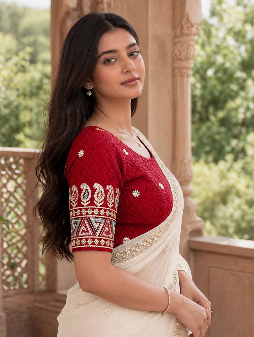 Women Embroidered Round Neck Stitched Blouse - 22561449 -  Standard Image - 3