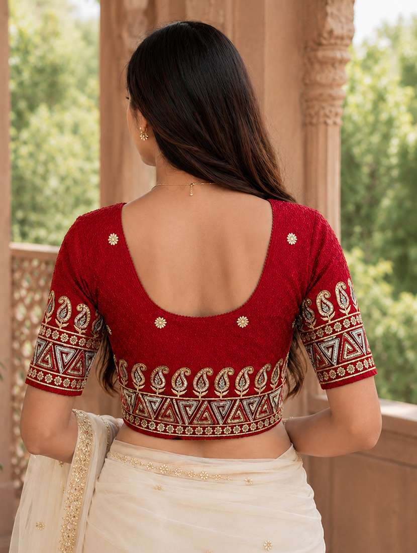 Women Embroidered Round Neck Stitched Blouse - 22561449 -  Standard Image - 5