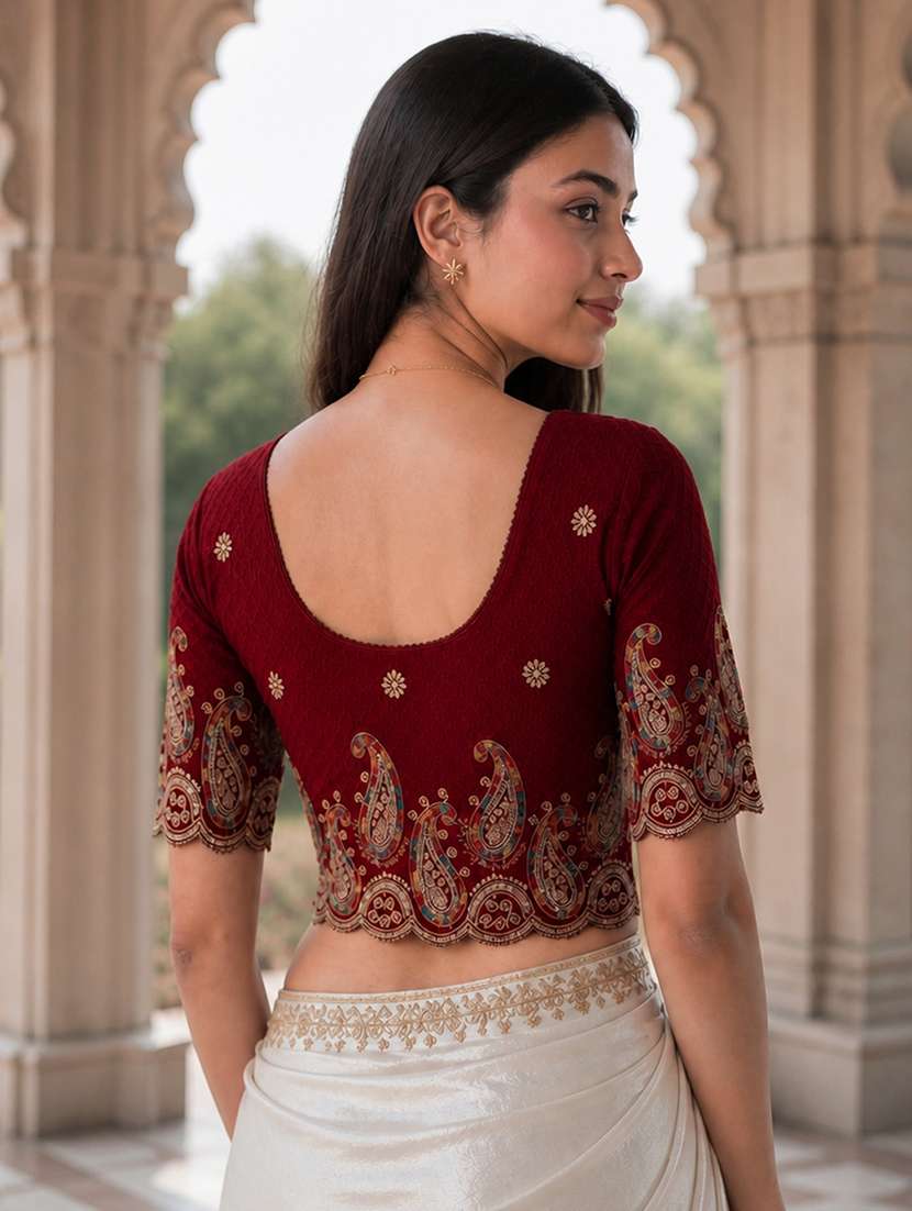 Women Embroidered Round Neck Stitched Blouse - 22561455 -  Standard Image - 3