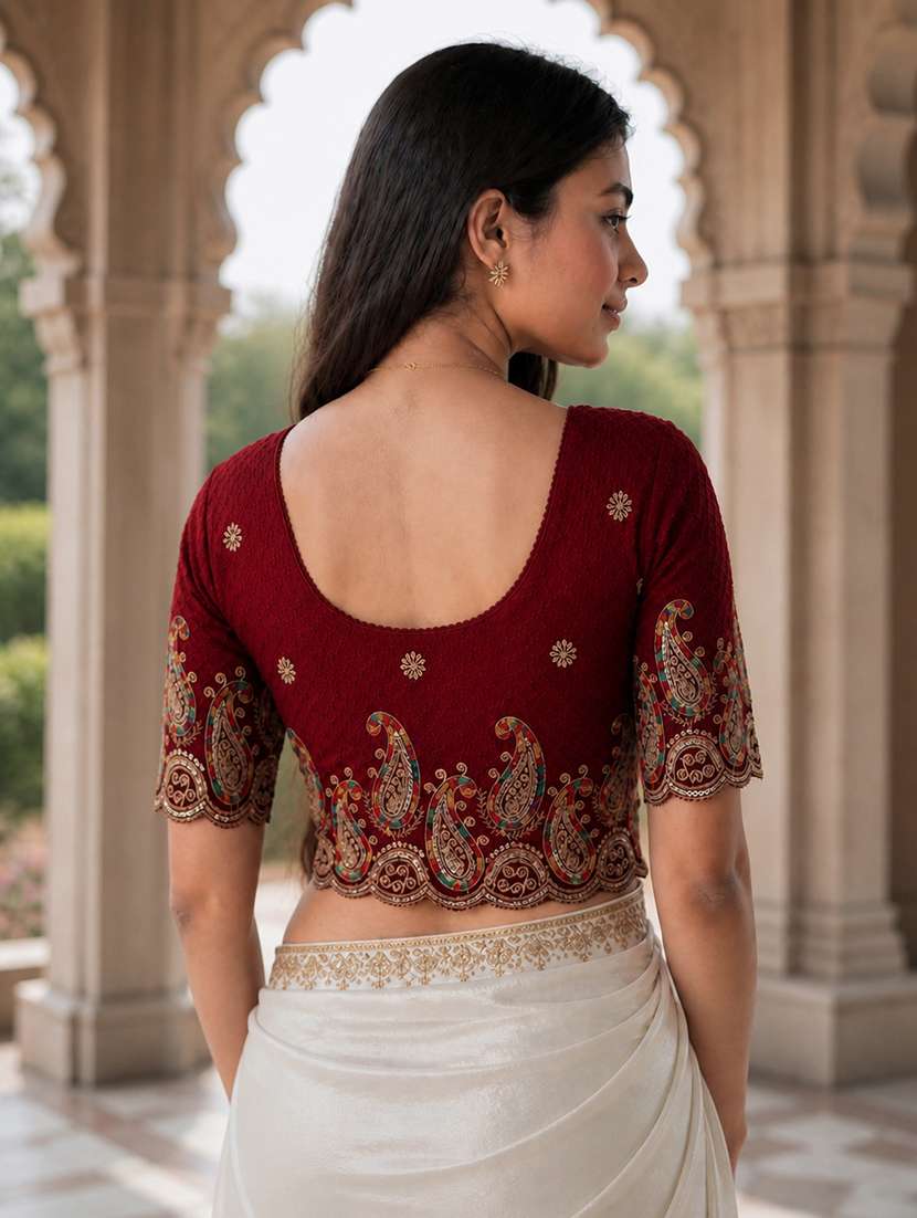Women Embroidered Round Neck Stitched Blouse - 22561455 -  Standard Image - 5