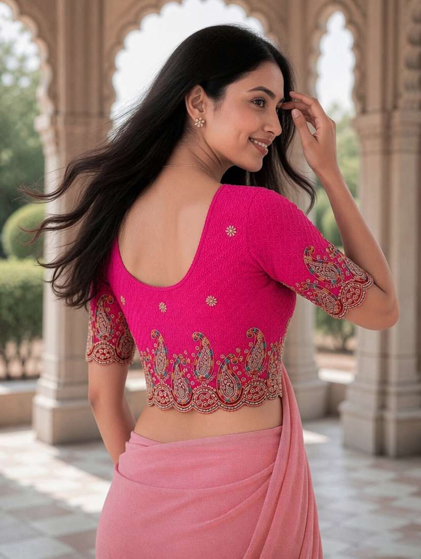 Women Embroidered Round Neck Stitched Blouse - 22561456 -  Standard Image - 3