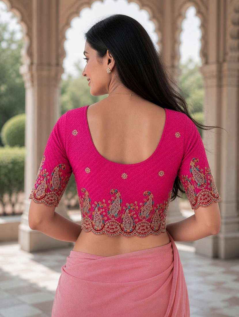 Women Embroidered Round Neck Stitched Blouse - 22561456 -  Standard Image - 5