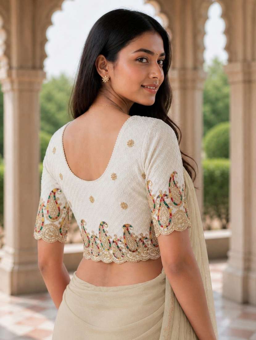 Women Embroidered Round Neck Stitched Blouse - 22561459 -  Standard Image - 3