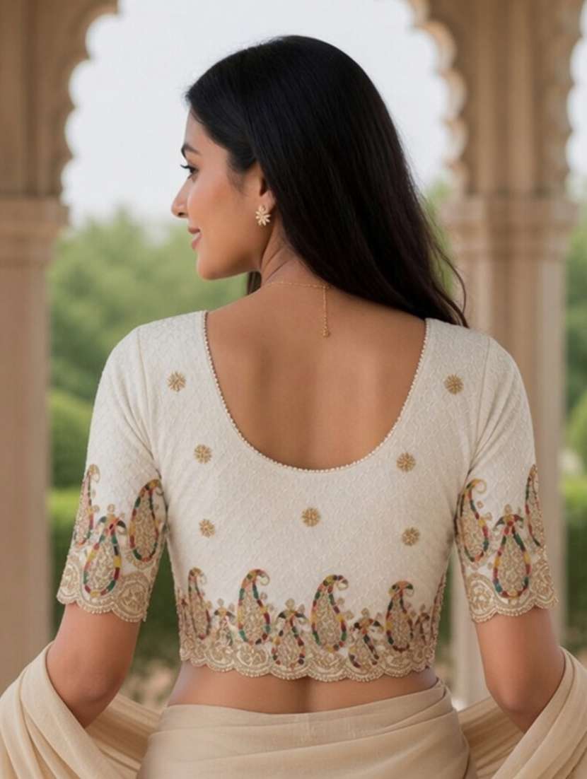 Women Embroidered Round Neck Stitched Blouse - 22561459 -  Standard Image - 5