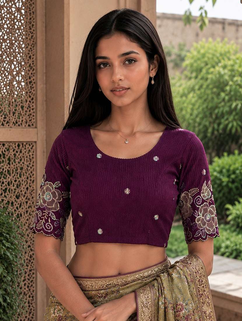 women embroidered round neck stitched blouse