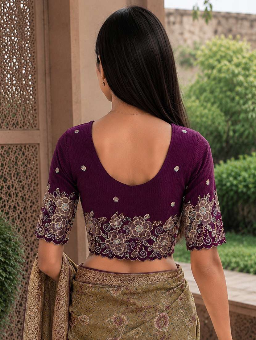 Women Embroidered Round Neck Stitched Blouse - 22561472 -  Standard Image - 5