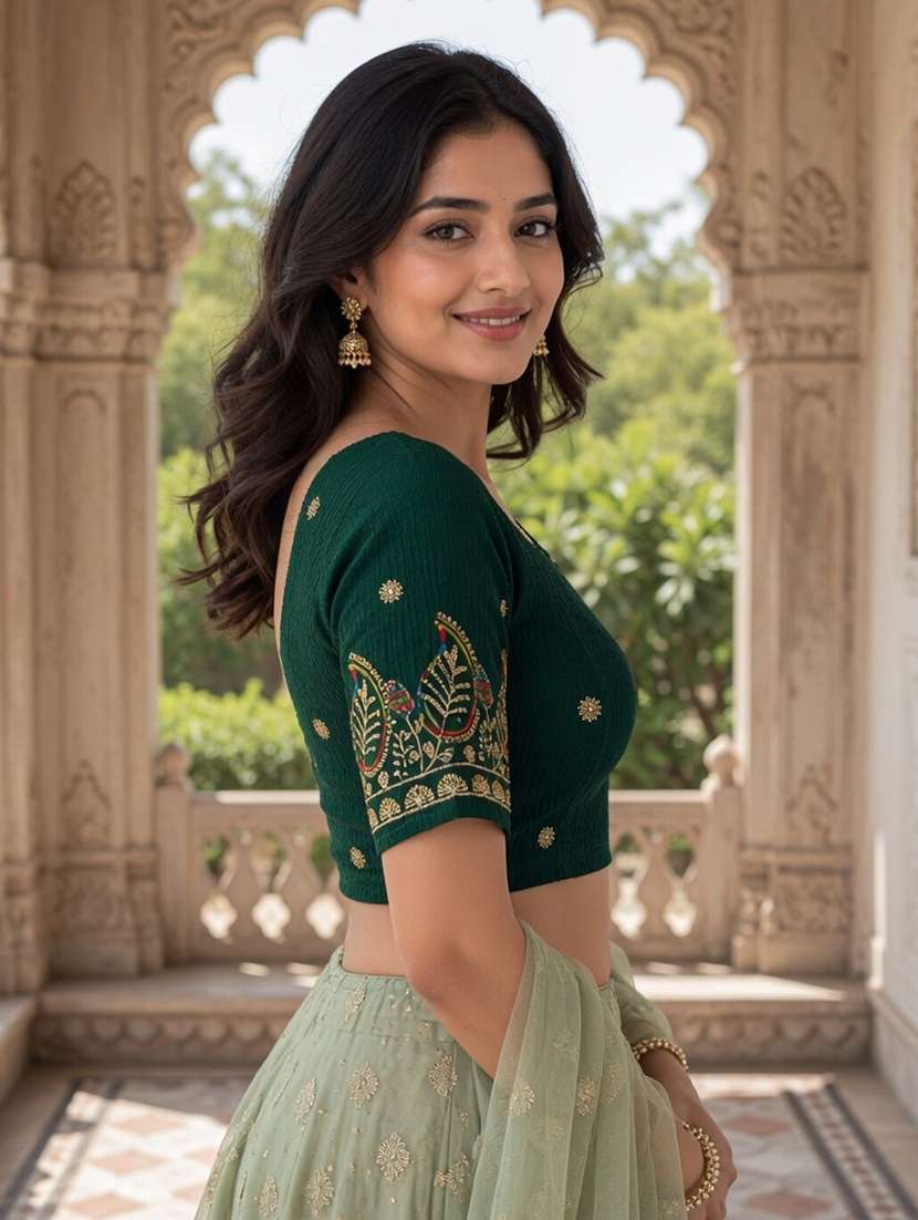 Women Embroidered Round Neck Stitched Blouse - 22561473 -  Standard Image - 3