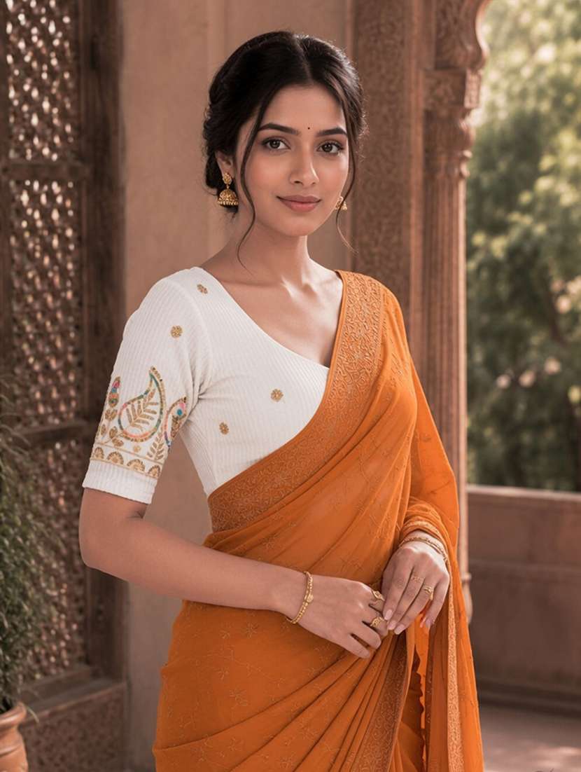 Women Embroidered Round Neck Stitched Blouse - 22561481 -  Standard Image - 3