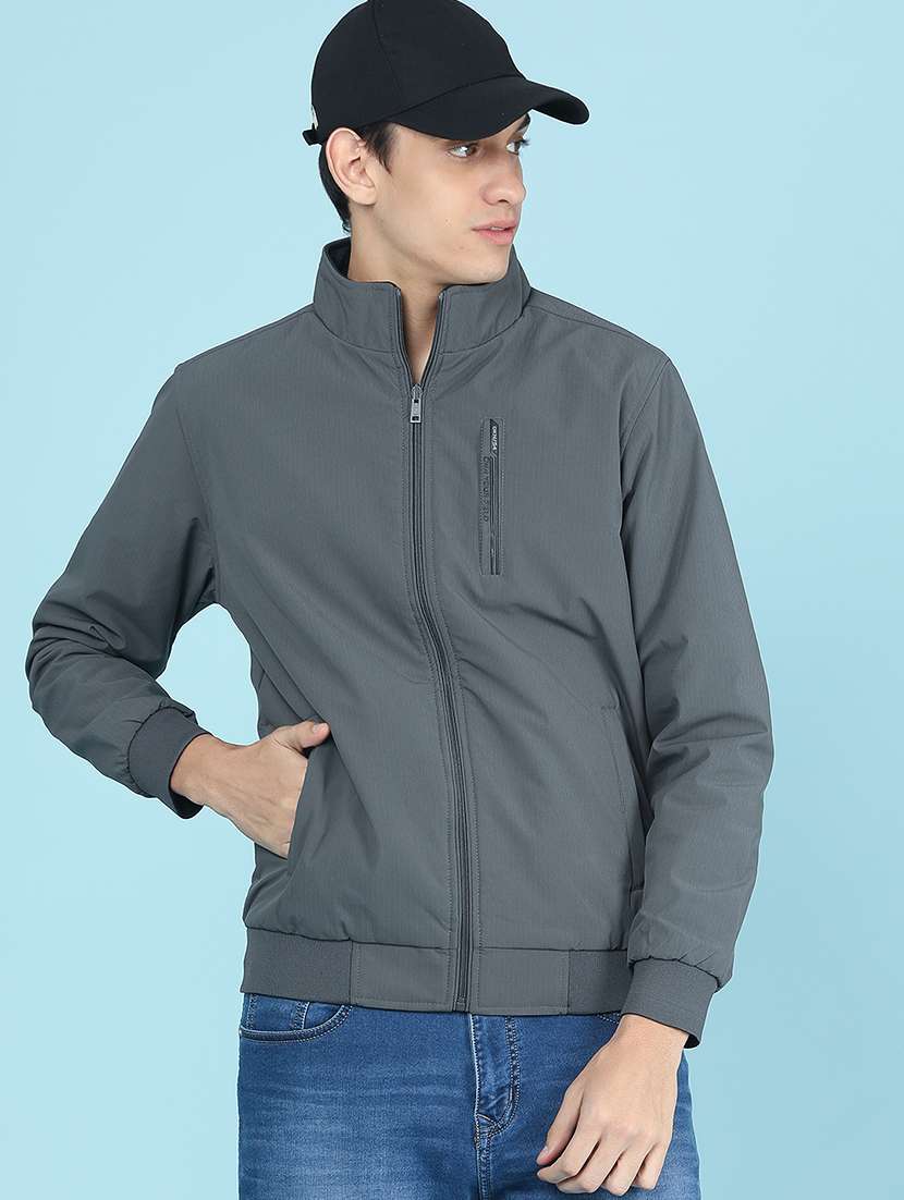 men solid long sleeve bomber jacket