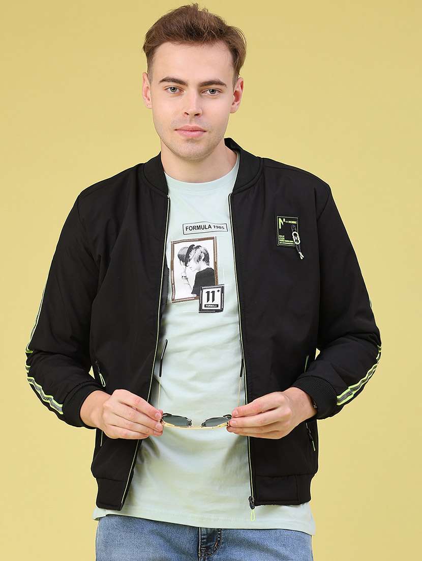 men taped long sleeves regular fit bomber jacket