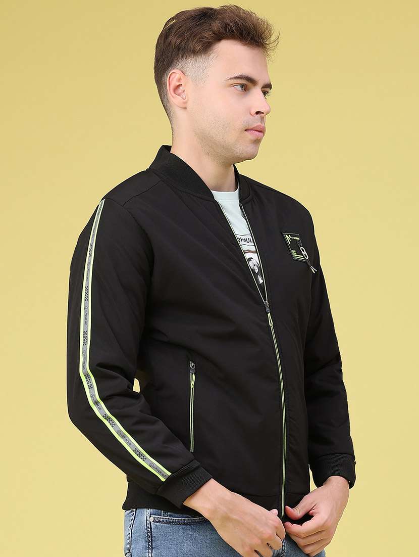 Men Taped Long Sleeves Regular Fit Bomber Jacket - 22562177 -  Standard Image - 3
