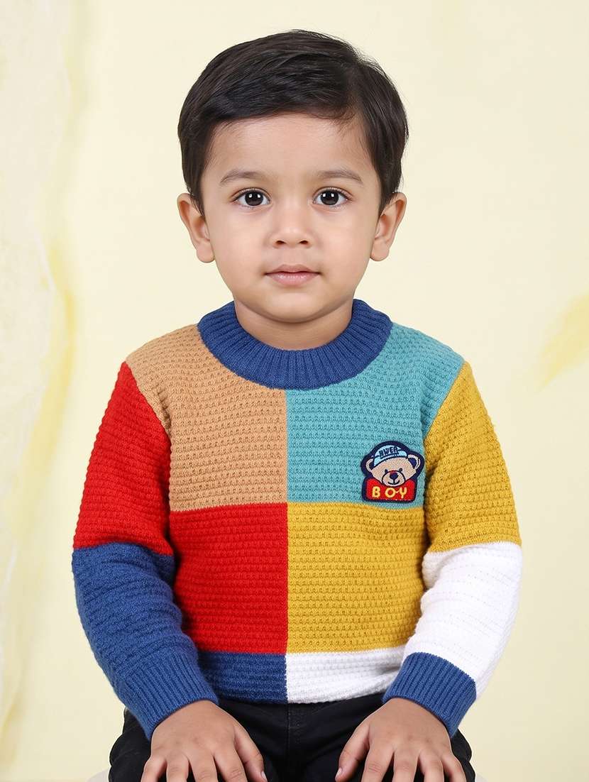 boys colourblocked long sleeves regular sweater
