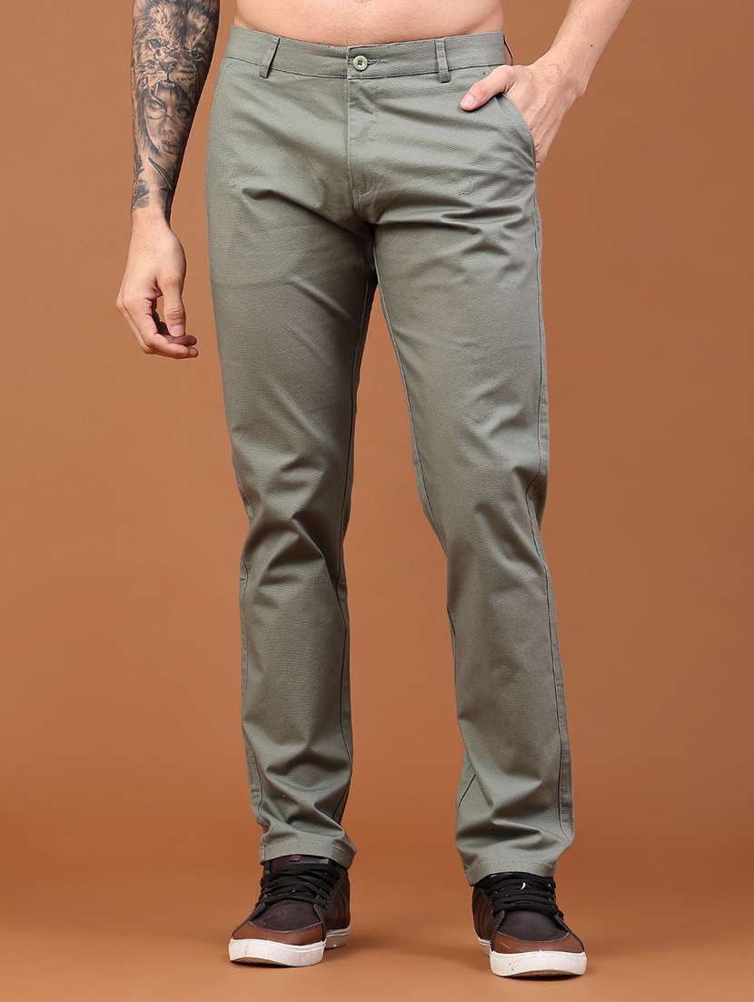 men solid mid rise chinos casual trouser