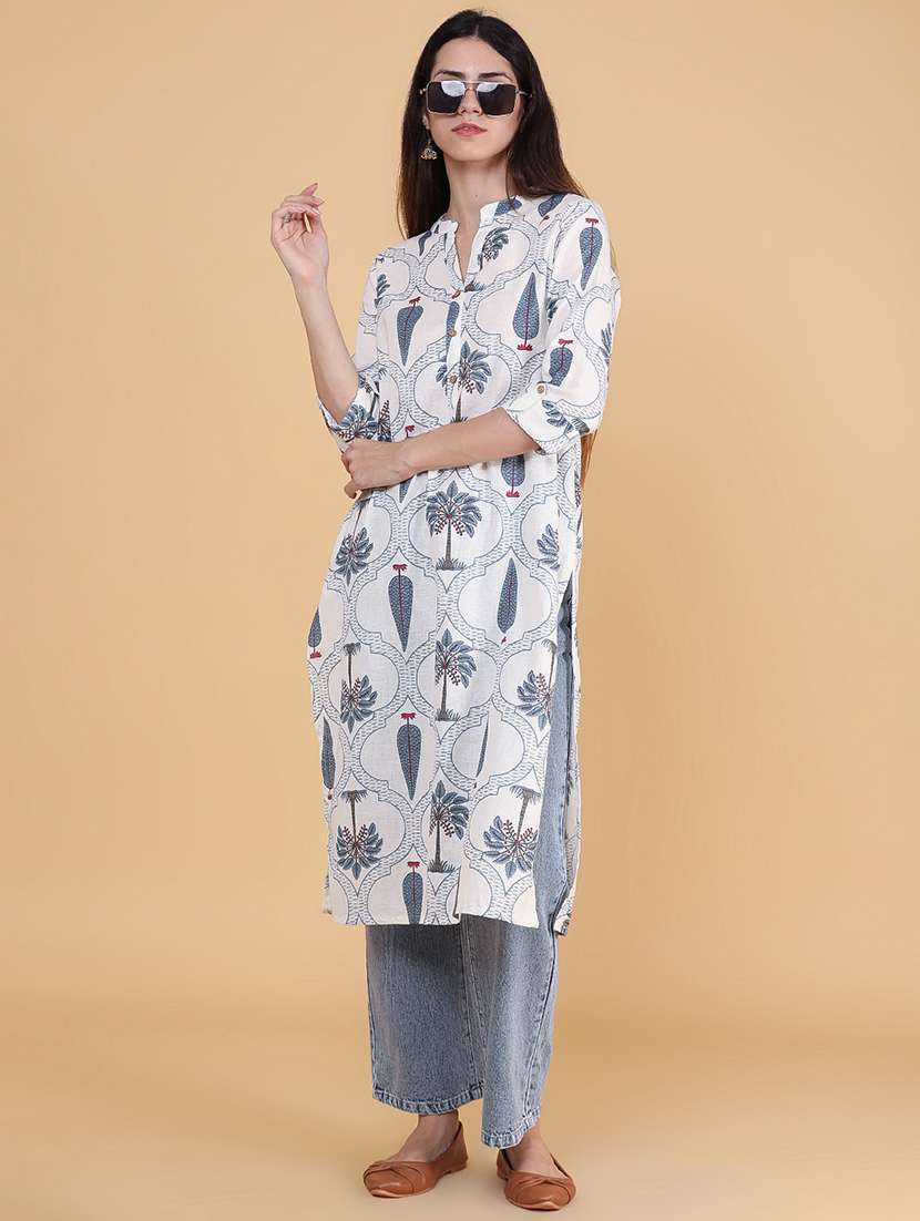 women printed three quarter sleeve straight kurta