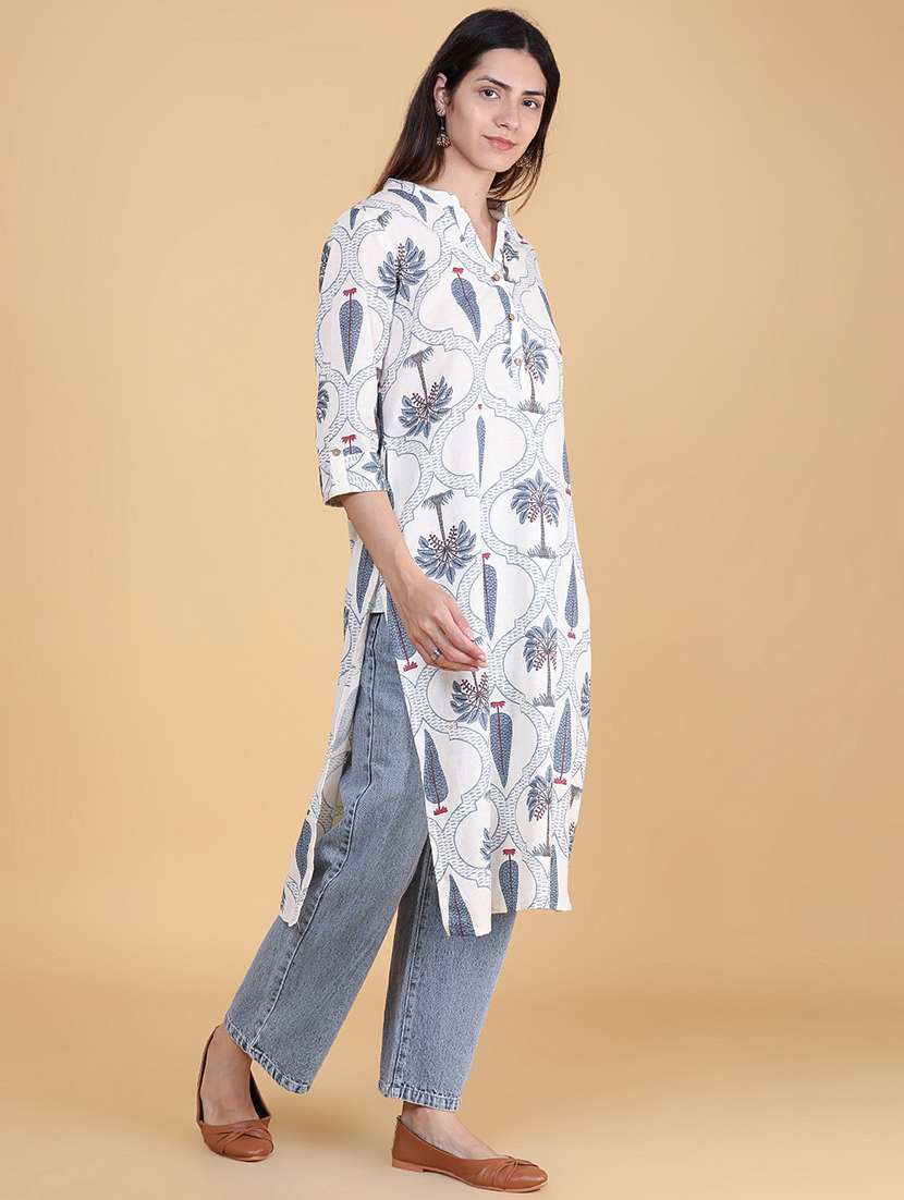 Women Printed Three Quarter Sleeve Straight Kurta - 22562403 -  Standard Image - 3