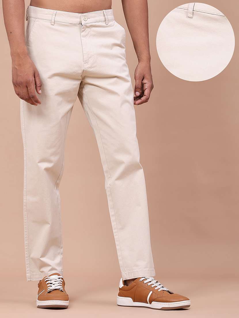 Men Solid Mid Rise Chinos Casual Trouser - 22562555 -  Standard Image - 3