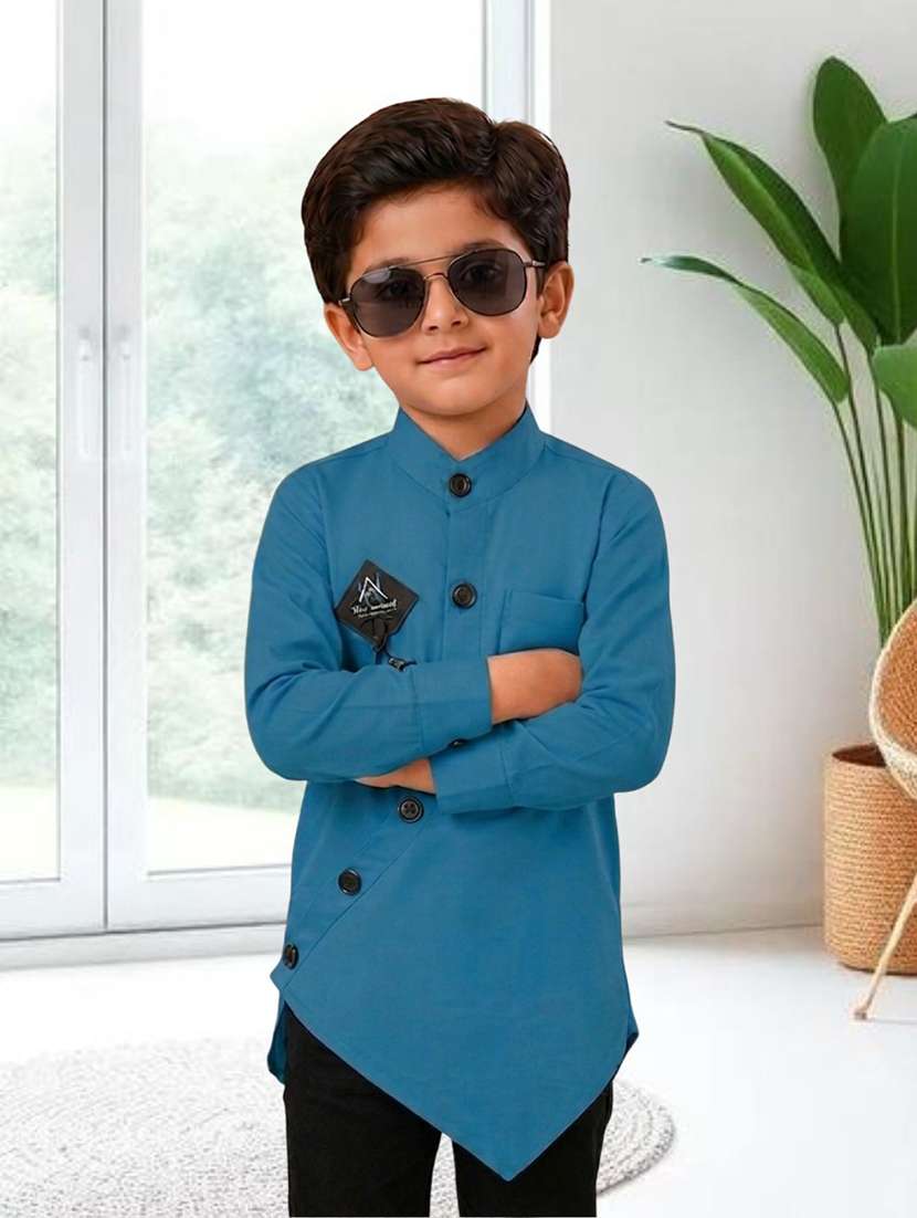 boys solid long sleeves short kurta