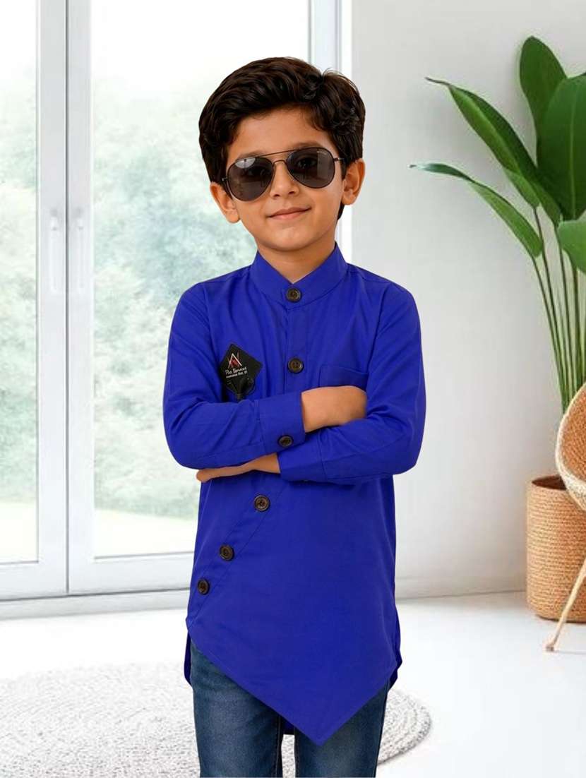boys solid long sleeves short kurta