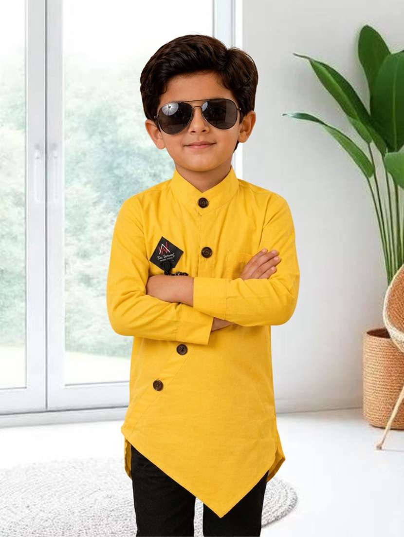 boys solid long sleeves short kurta