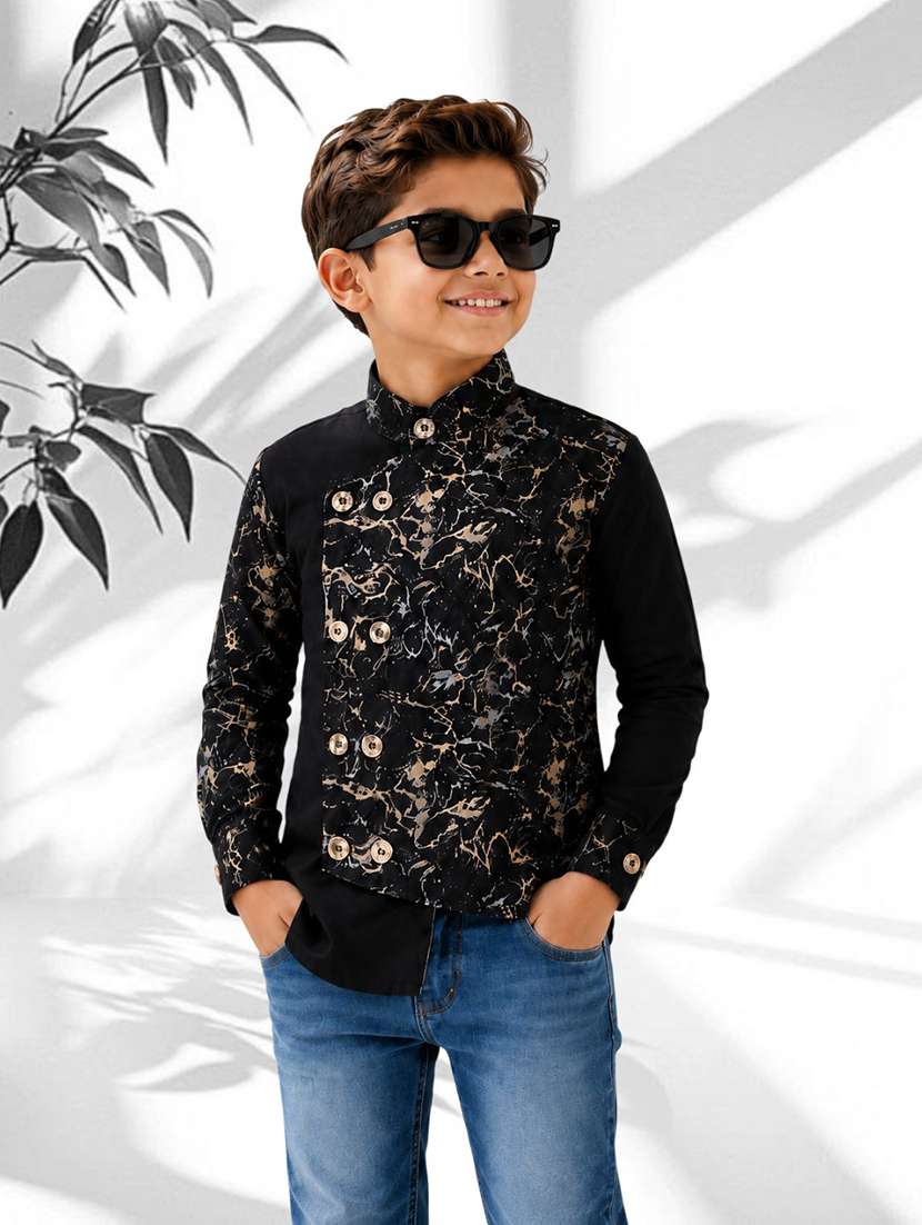 boys solid long sleeves short kurta