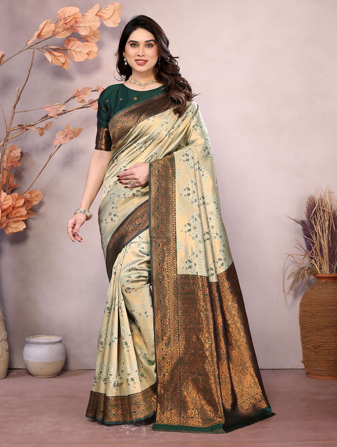 women self design banarasi saree with blouse