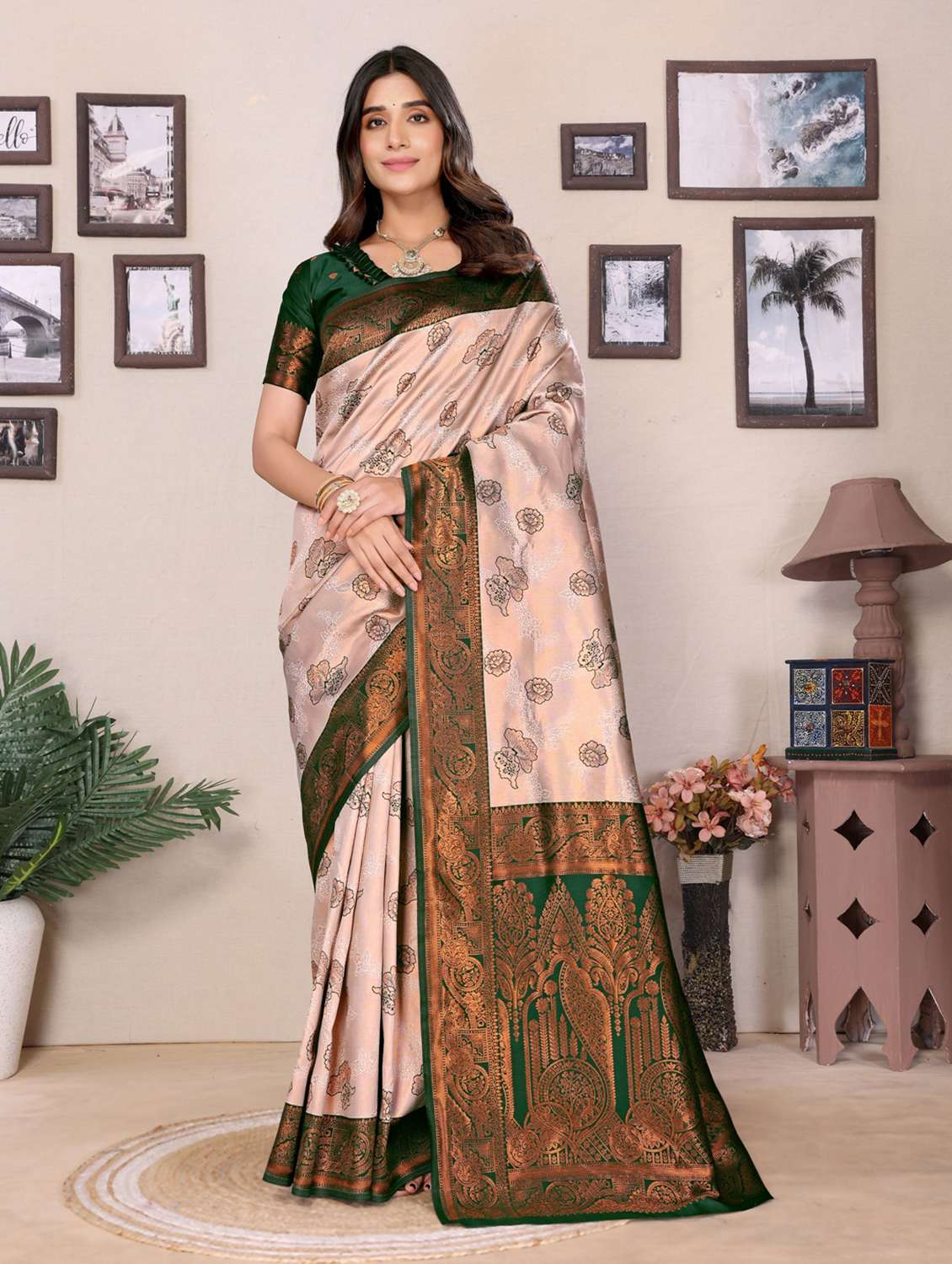 women self design banarasi saree with blouse