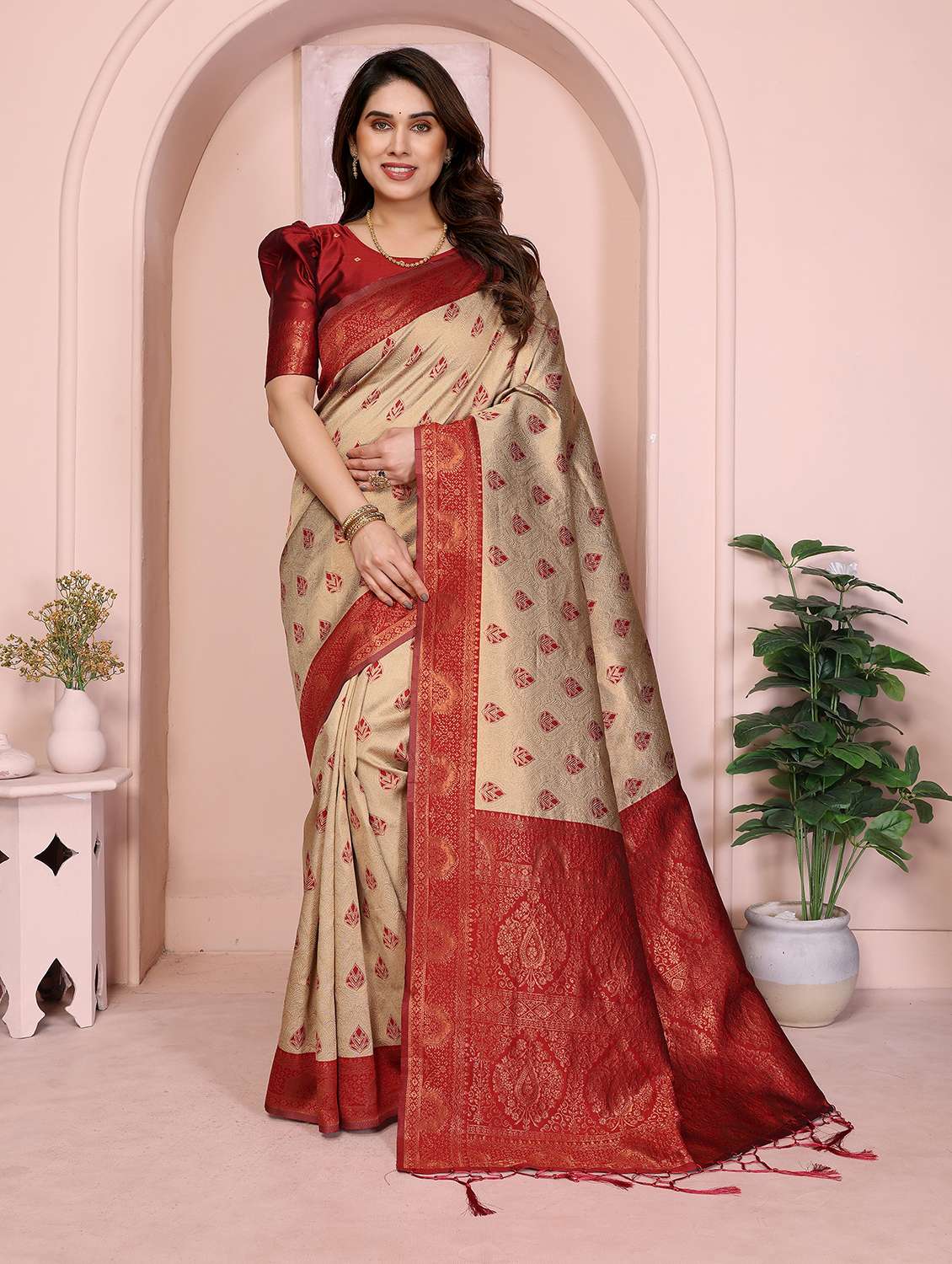 women self design banarasi saree with blouse
