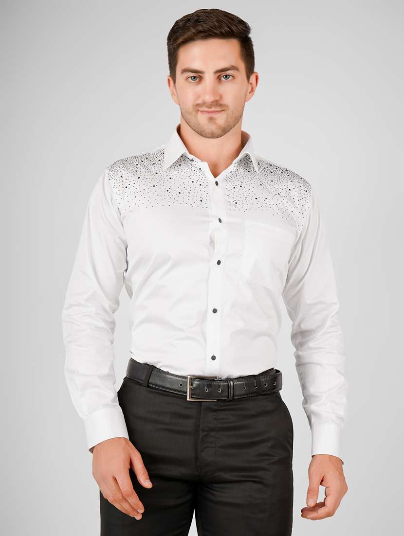 men embellished long sleeve slim fit casual shirt