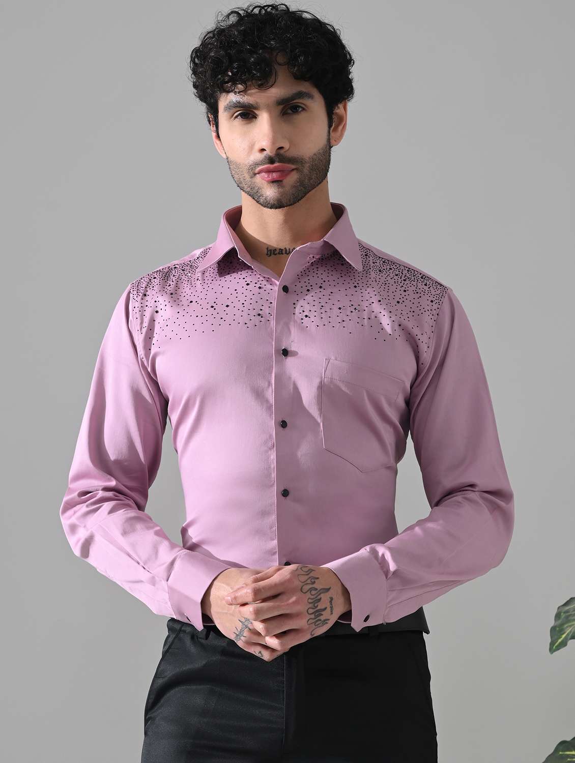 men embellished long sleeve slim fit casual shirt