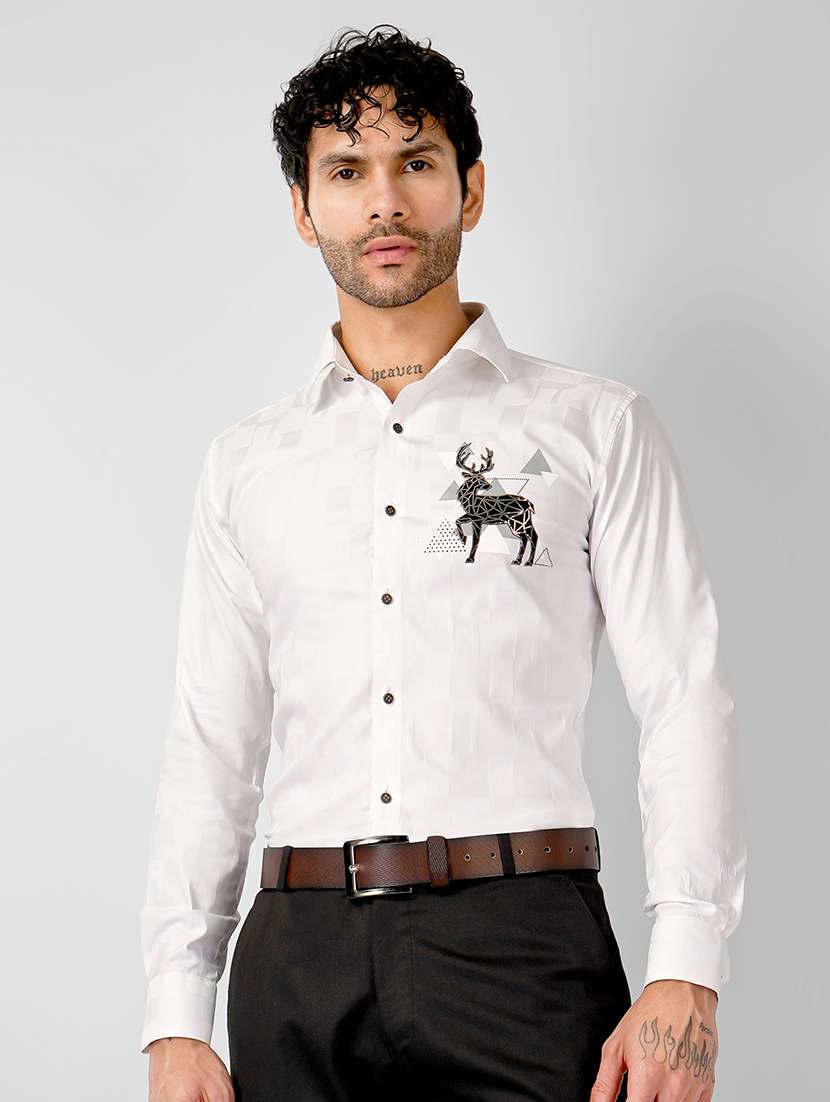 Men Embellished Long Sleeve Slim Fit Casual Shirt - 22562952 -  Standard Image - 3